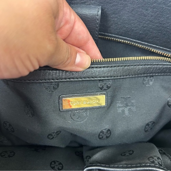 Tory Burch Pebbled Leather 3 compartment purse handbag tote black - Picture 7 of 12